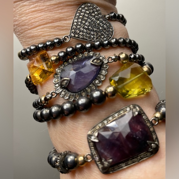 Jessica Kagan Cushman (JKC) Silver Bead Stretch Bracelet w/ Sapphire and Diamond - Picture 5 of 7